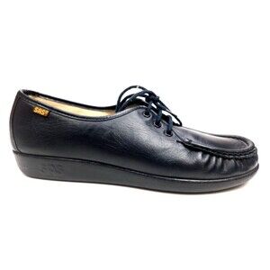 SAS Siesta Black Comfort Shoes Lace Up Wedge Hand Sewn USA Womens 10.5 N